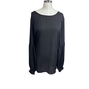 Torrid Black Long Sleeve Sheer Balloon Sleeve Keyhole Neck Blouse Size 3